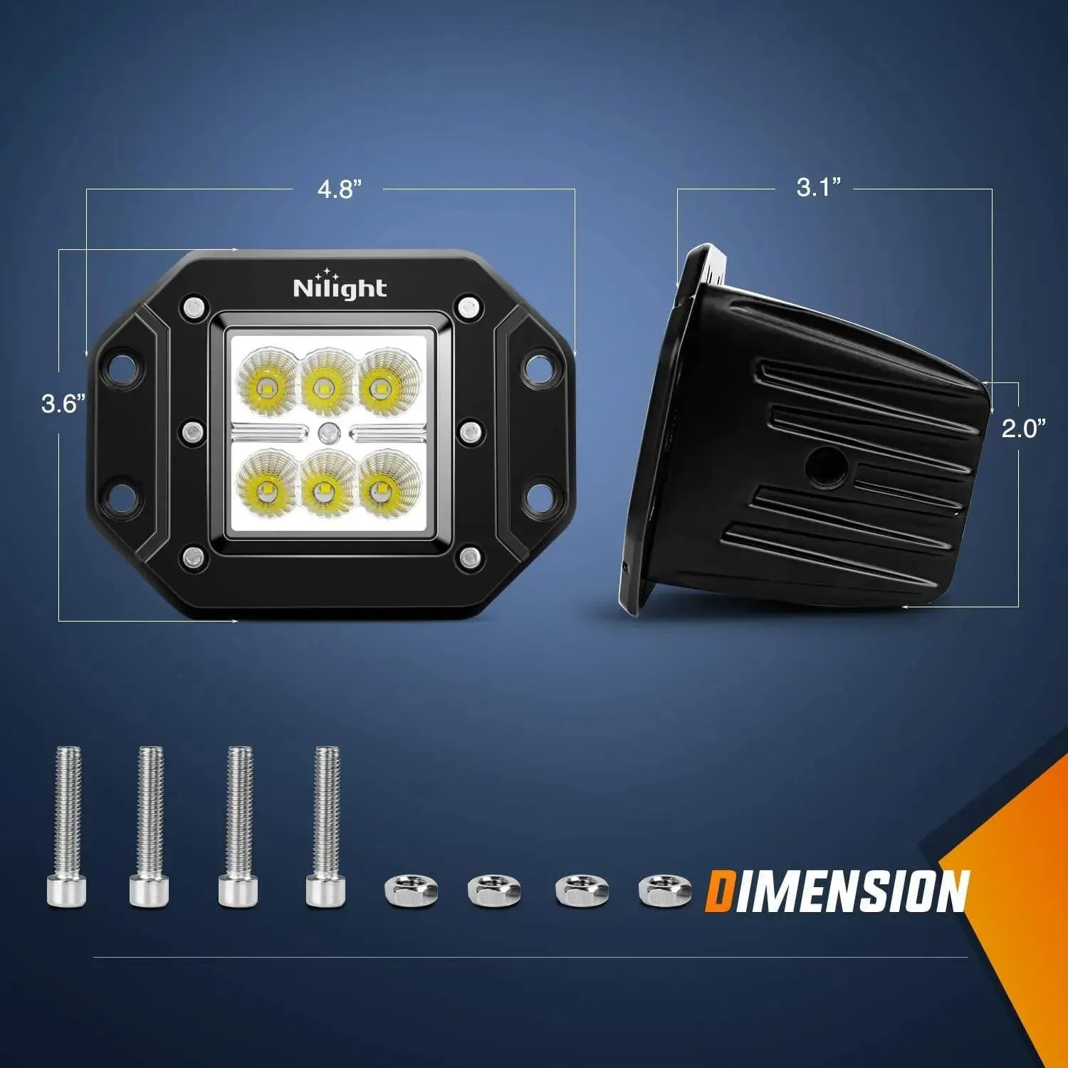 4.8 Inch 18W Flush Mount Flood Led Work Lights (Pair)