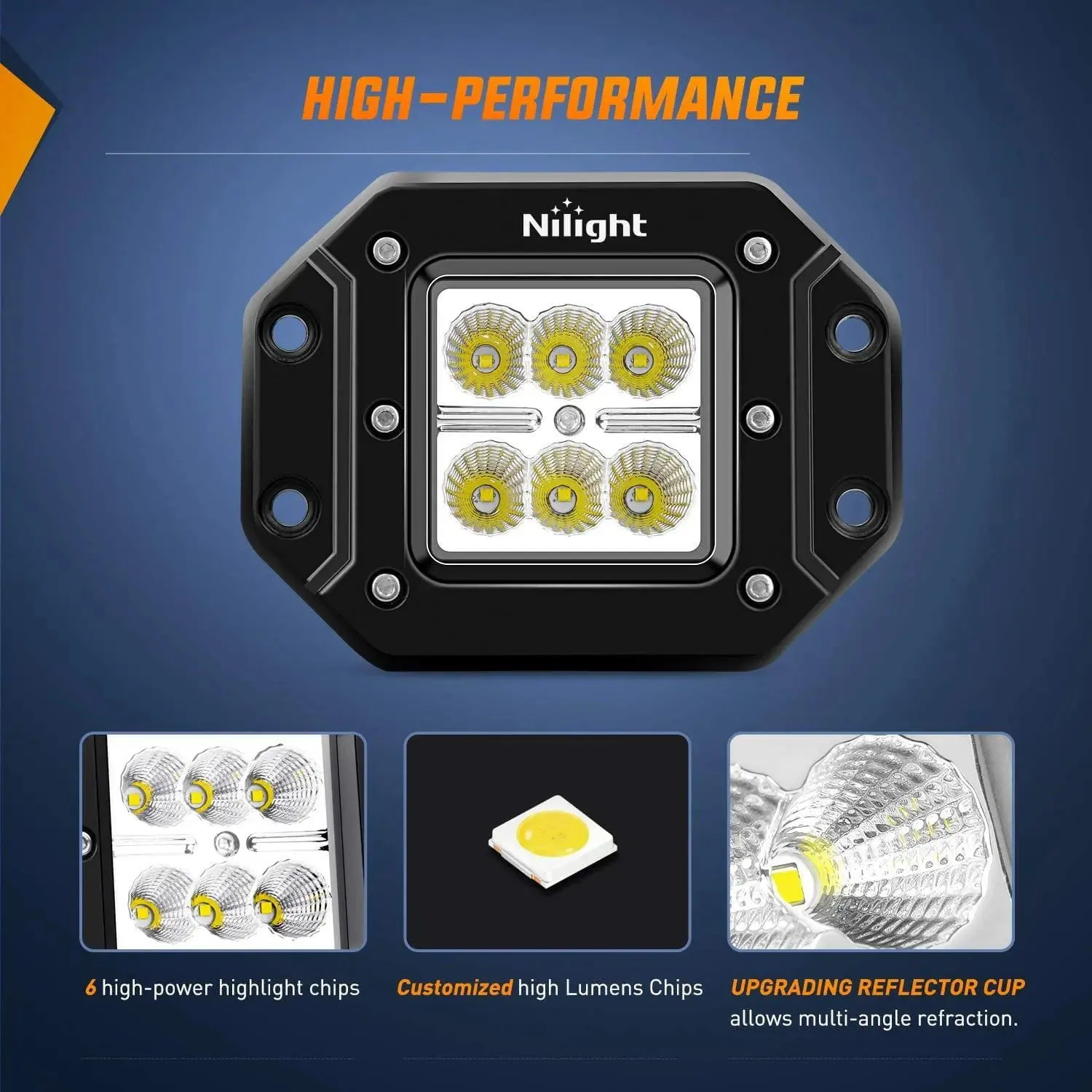 4.8 Inch 18W Flush Mount Flood Led Work Lights (Pair)