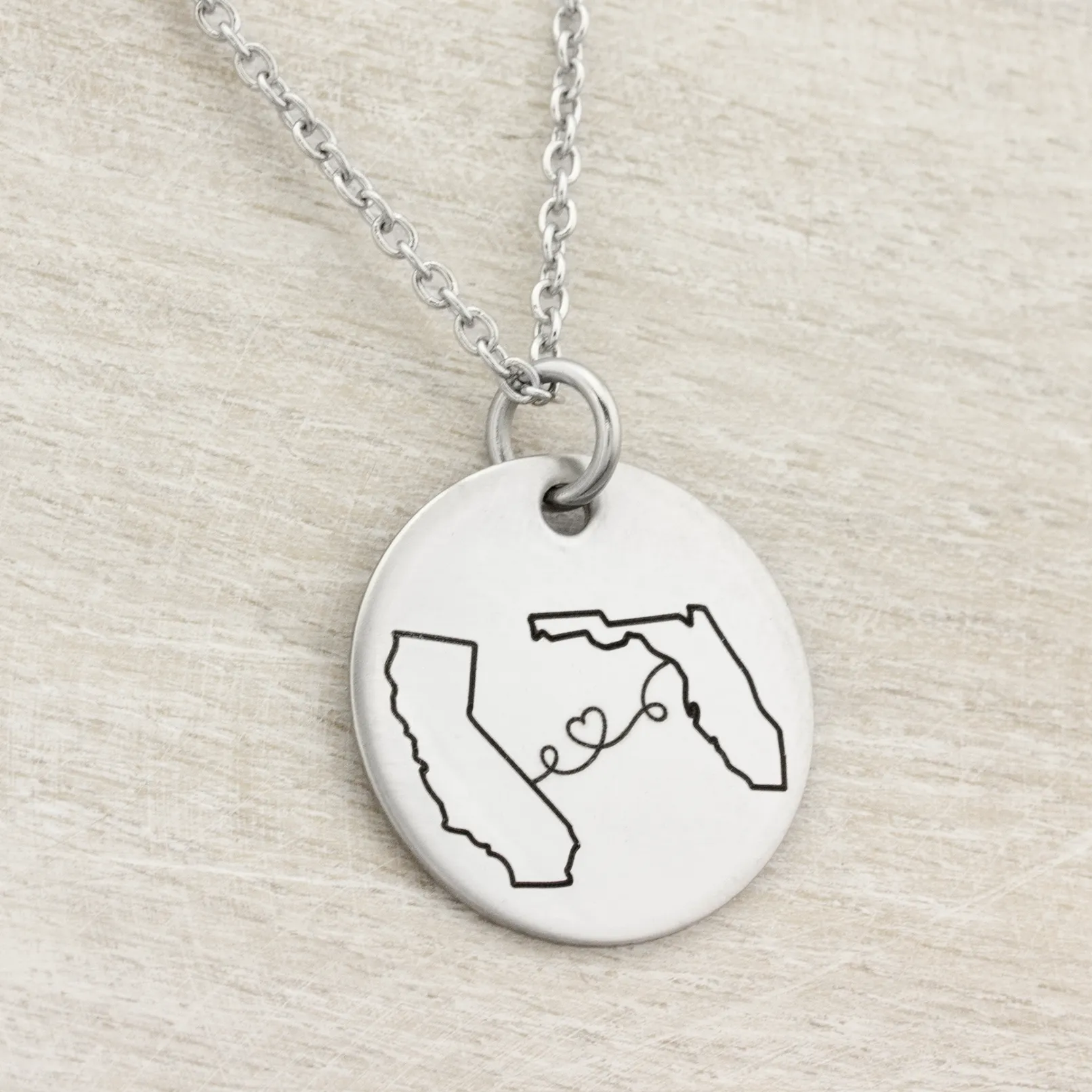 Custom State Best Friend Long Distance State Outline Necklace