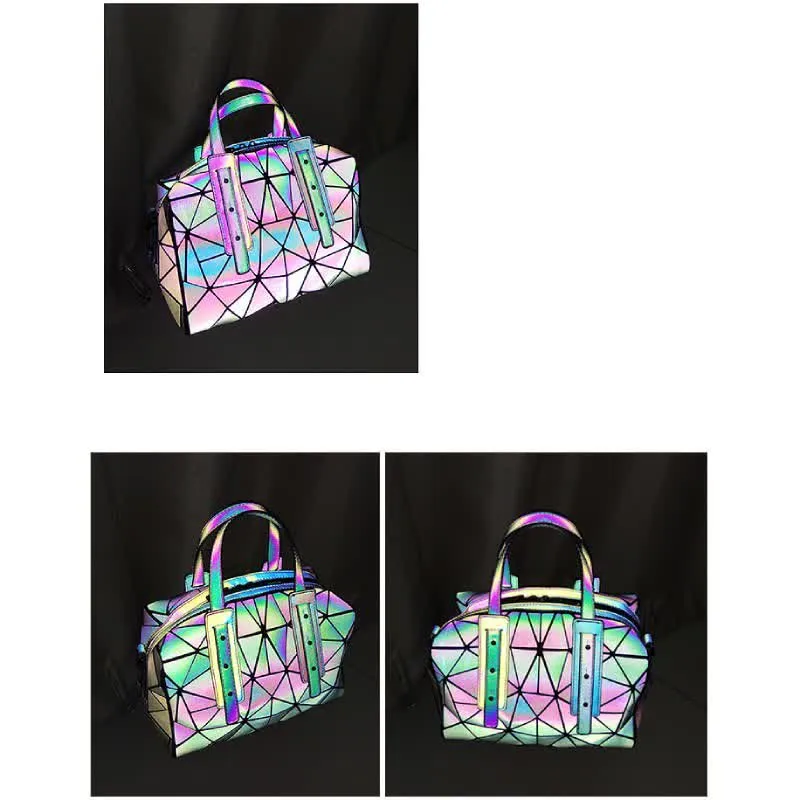Geometric Purses Handbag Fashion Reflective Tote Bag with Crossbody Strap