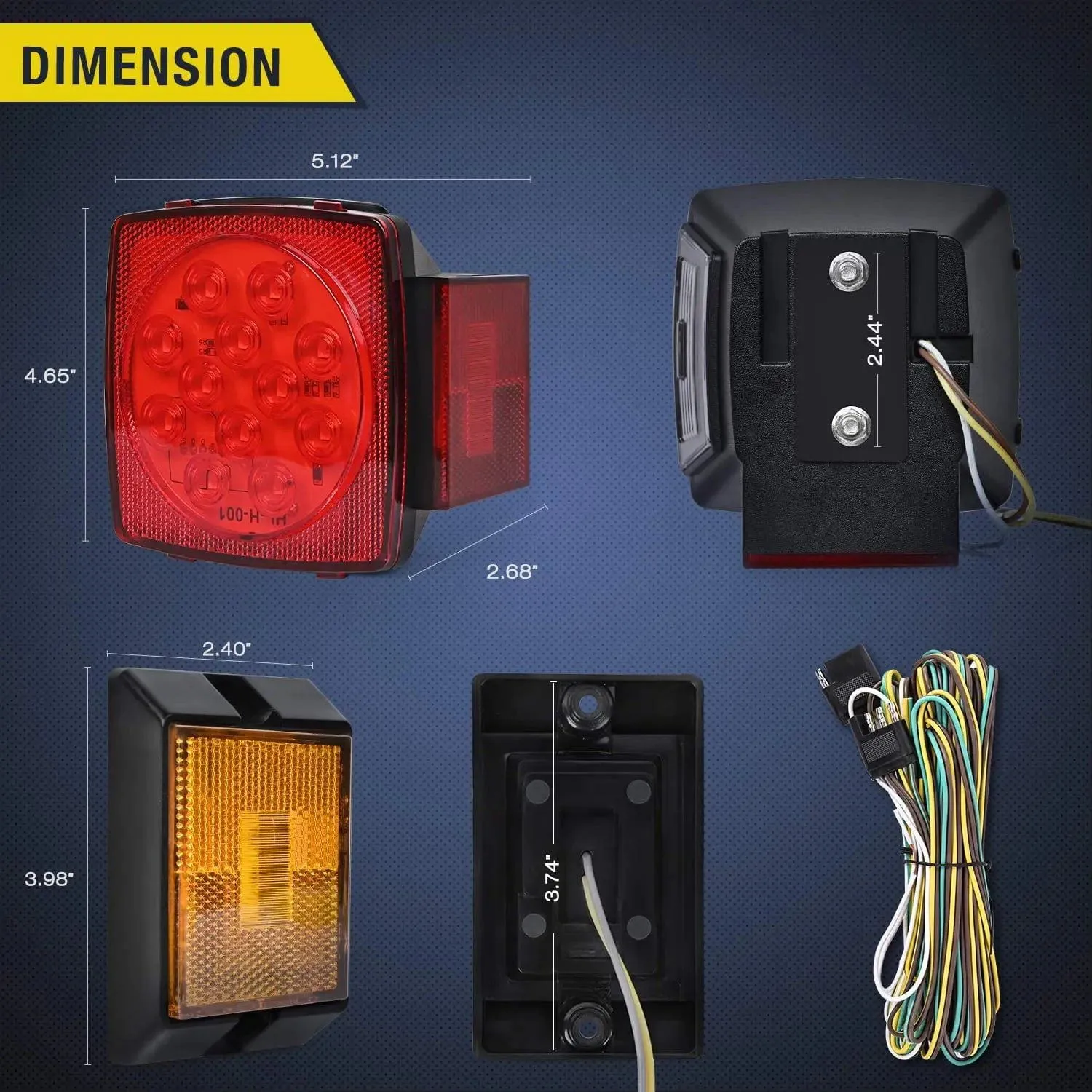 Submersible Square LED Trailer Light Kit (Pair)