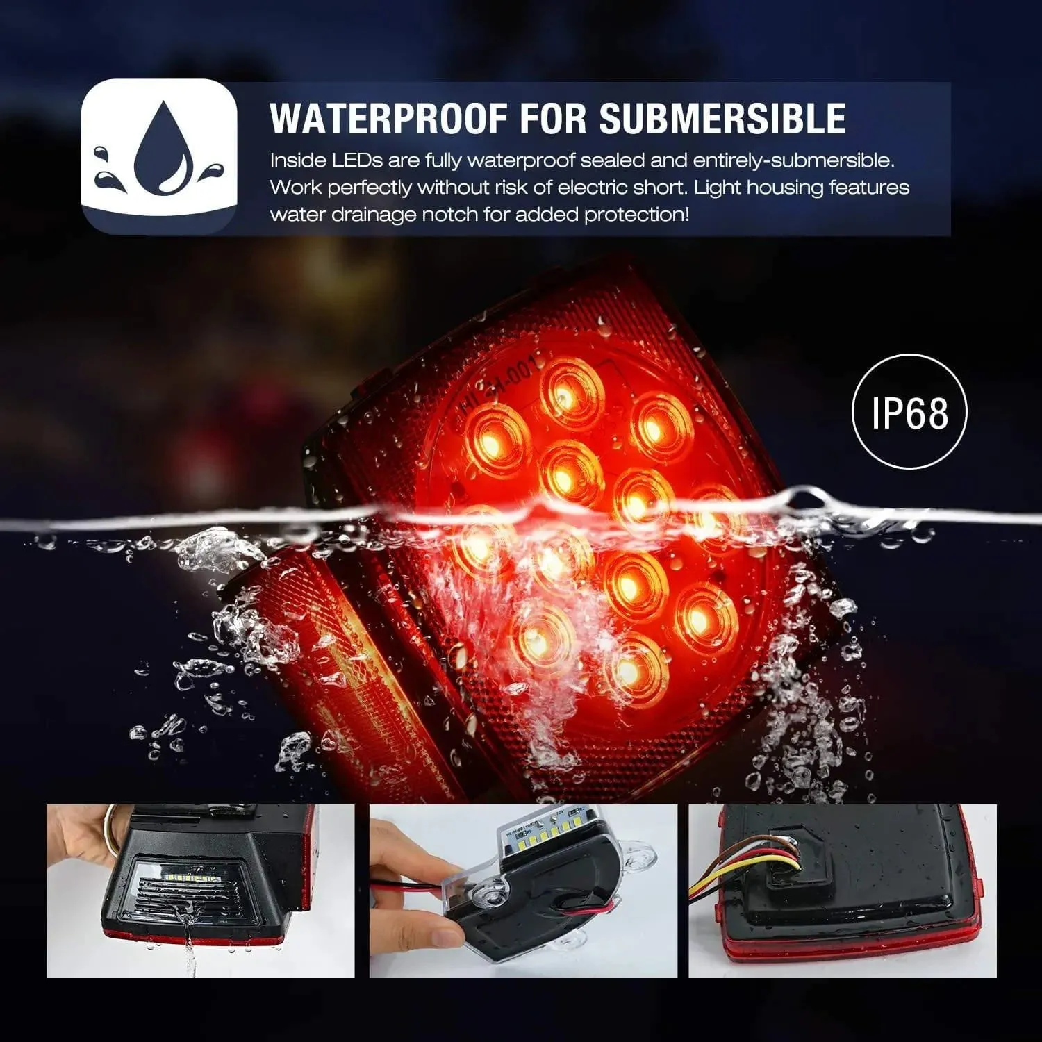 Submersible Square LED Trailer Light Kit (Pair)
